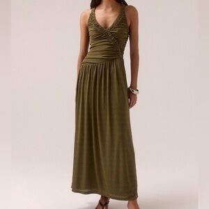 NWT SOVERE studio Anthropologie Rua maxi ruched dress in olive knit XS